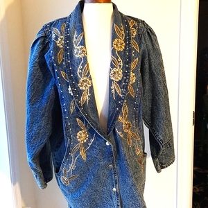 TheLook of Vintage80s Pretti Bleu Flower Detail Denim Coat
